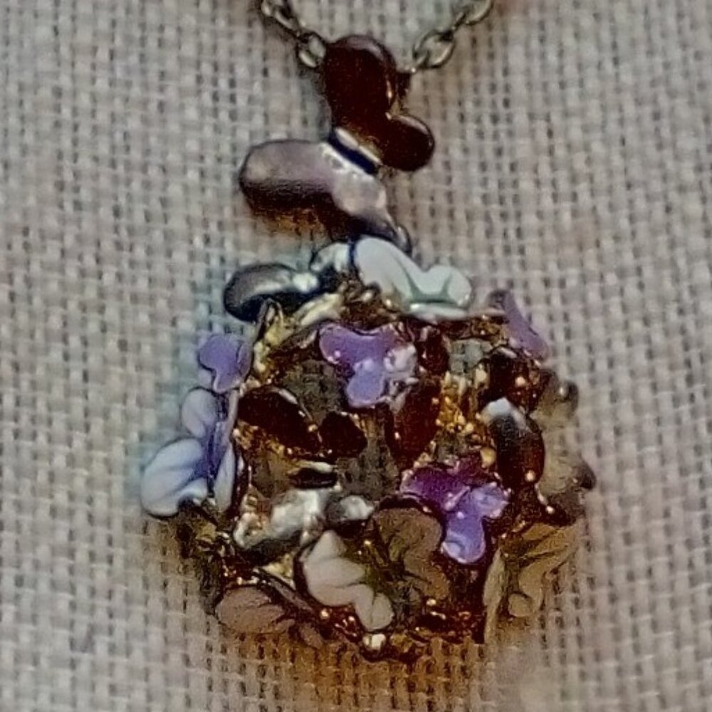 Enamel & Gold Metal Butterflies Necklace That Looks Like a Bouquet of Flowers